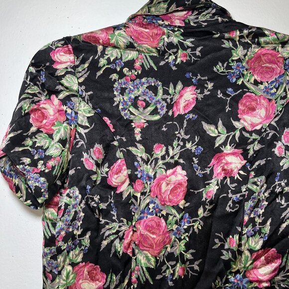 Vintage 90s Betsey Johnson Floral Silk short sleeve Button up Blouse Size 8 - Picture 2 of 5